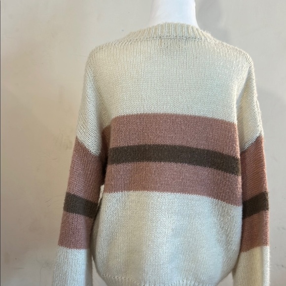 Dreamers oversize Striped Cream pink and Brown Women's Sweater - Picture 5 of 13